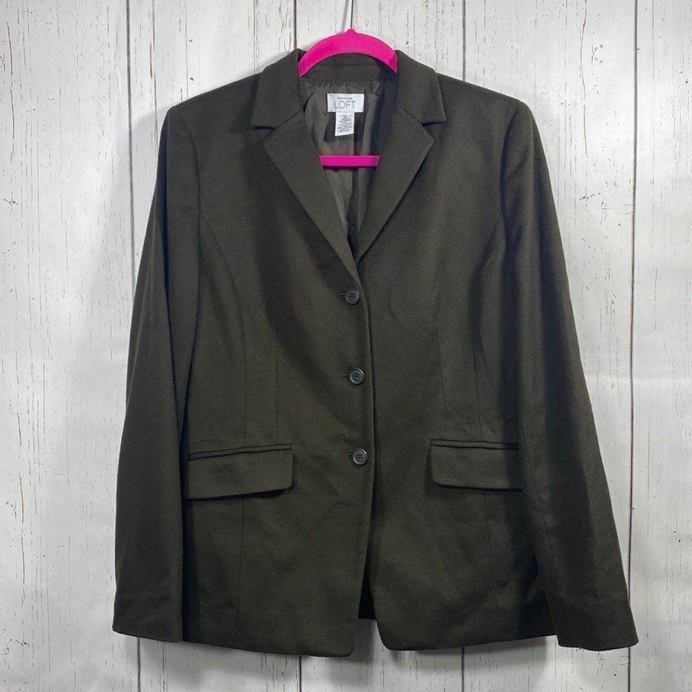Loft Womens Virgin Wool Blend Brown 3 Button Blazer Jacket